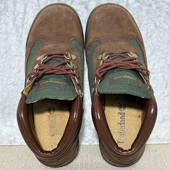 Timberland Boys Brown/Green Field Leather Waterproof Hiking Boots Shoes SZ 3.5 - Picture 5 of 12